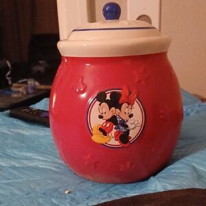 Disney Red Cookie Jar with Mickey and Minnie